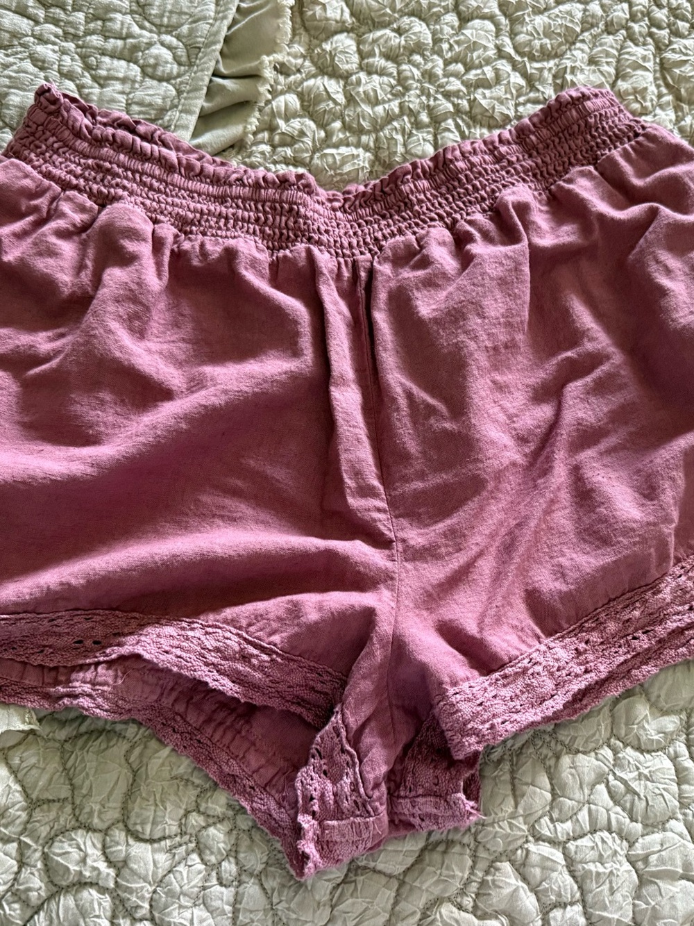 Angie Mauve Lace-Trim Lounge Shorts